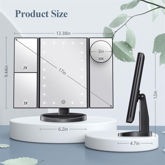 white tri fold lighted makeup mirror, 22 led vanity mirror with 1x/2x/3x/10x magnification, portable cosmetic mirror white tri fold lighted makeup mirror, 22 led vanity mirror with 1x/2x/3x/10x magnification, portable cosmetic mirror
