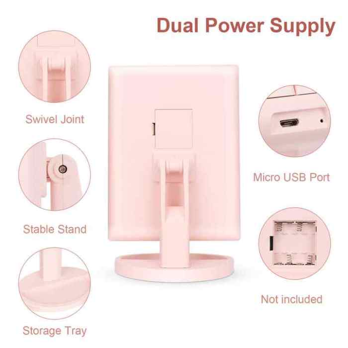 pink tri fold lighted makeup mirror, 22 led vanity mirror with 1x/2x/3x/10x magnification, portable cosmetic mirror pink tri fold lighted makeup mirror, 22 led vanity mirror with 1x/2x/3x/10x magnification, portable cosmetic mirror
