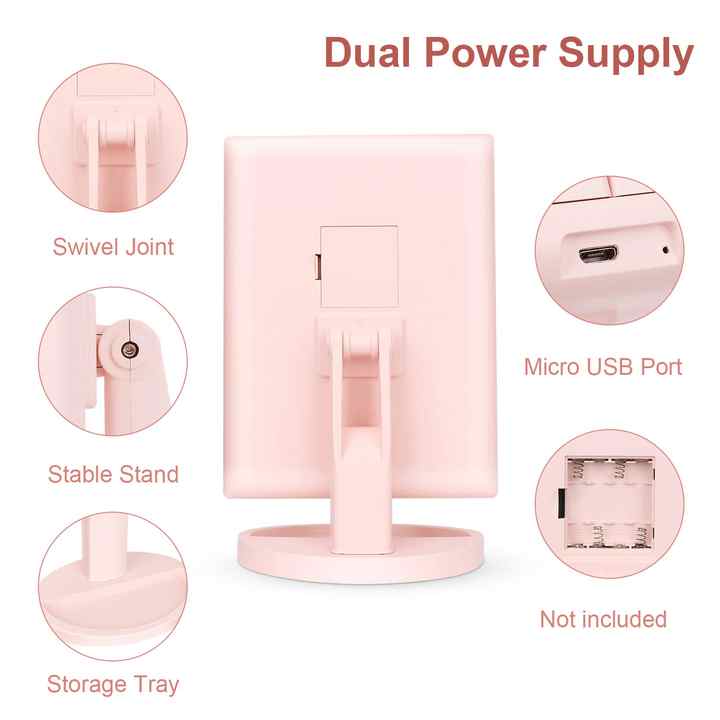 pink tri fold lighted makeup mirror, 22 led vanity mirror with 1x/2x/3x/10x magnification, portable cosmetic mirror
