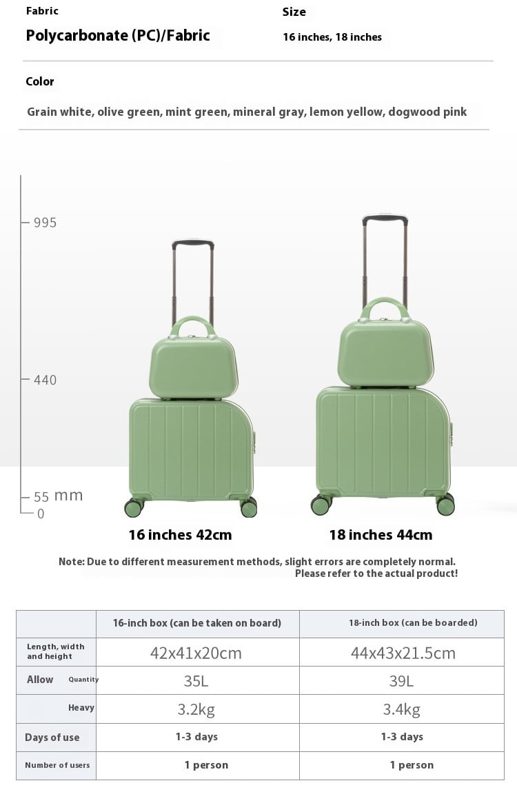 mint green 18 inch lightweight carry on luggage waterproof & anti theft suitcase with silent universal wheels