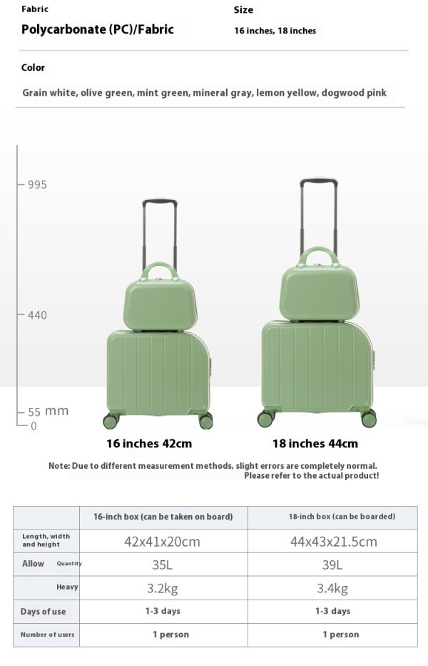 grain white 18 inch lightweight carry on luggage waterproof & anti theft suitcase with silent universal wheels