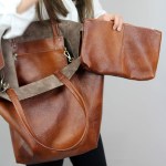 grey green classic large leather tote bag with inner pouch elegant and functional
