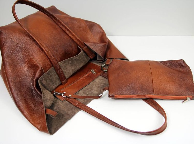 grey green classic large leather tote bag with inner pouch elegant and functional