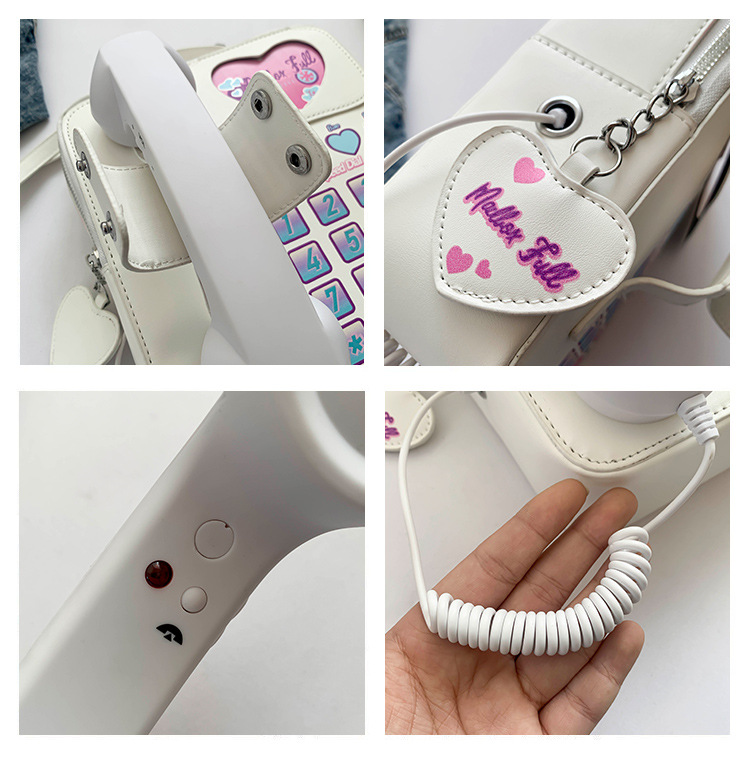 pink sweet girl creative crossbody bag with telephone design, pu material, lightweight and unique