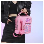 pink sweet girl creative crossbody bag with telephone design, pu material, lightweight and unique