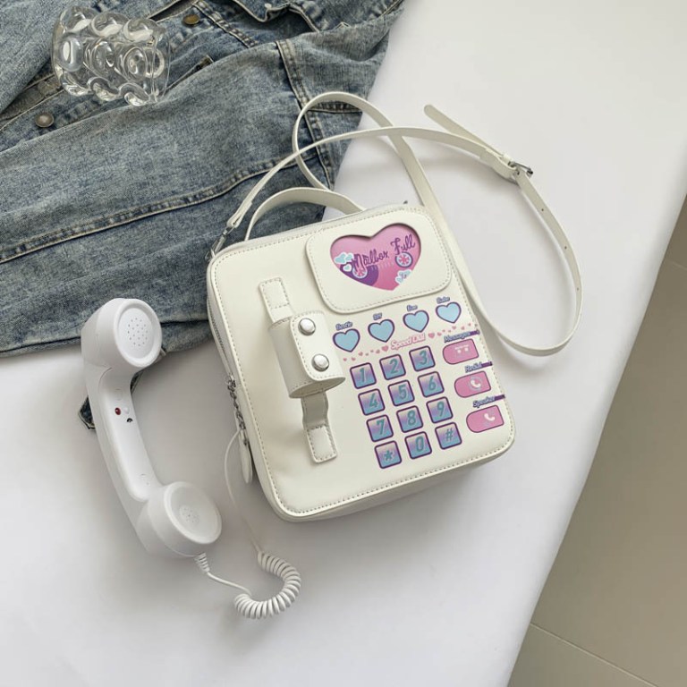 blue sweet girl creative crossbody bag with telephone design, pu material, lightweight and unique blue sweet girl creative crossbody bag with telephone design, pu material, lightweight and unique