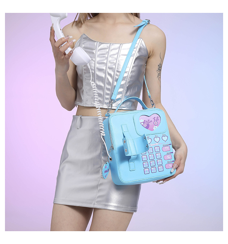 blue sweet girl creative crossbody bag with telephone design, pu material, lightweight and unique blue sweet girl creative crossbody bag with telephone design, pu material, lightweight and unique