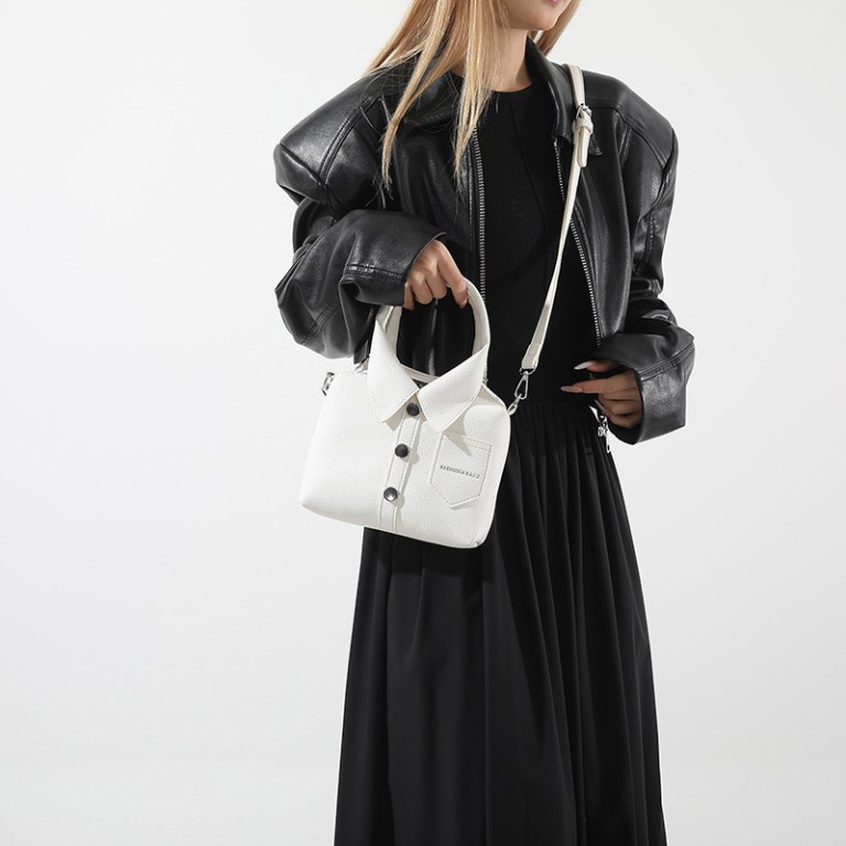 white trendy shirt inspired shoulder bag | stylish handbag with unique design