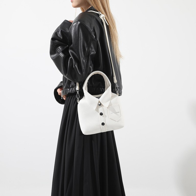 white trendy shirt inspired shoulder bag | stylish handbag with unique design