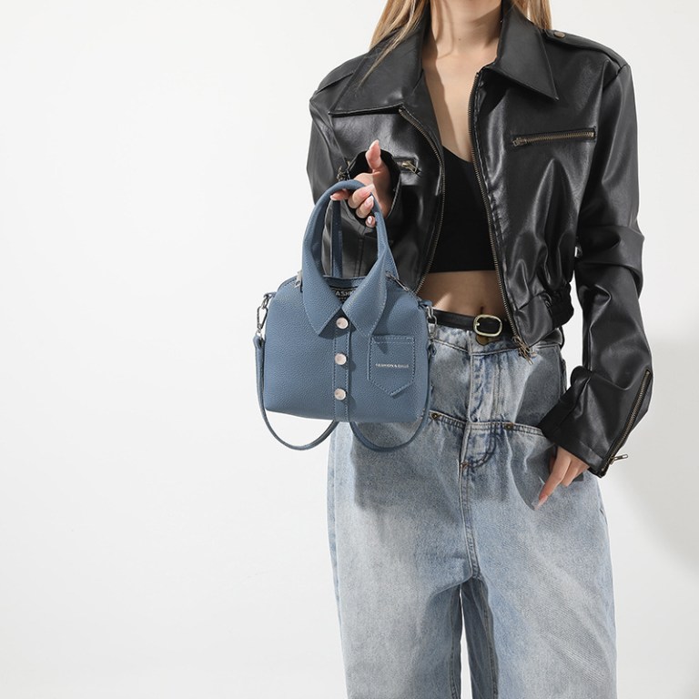 denim blue trendy shirt inspired shoulder bag | stylish handbag with unique design