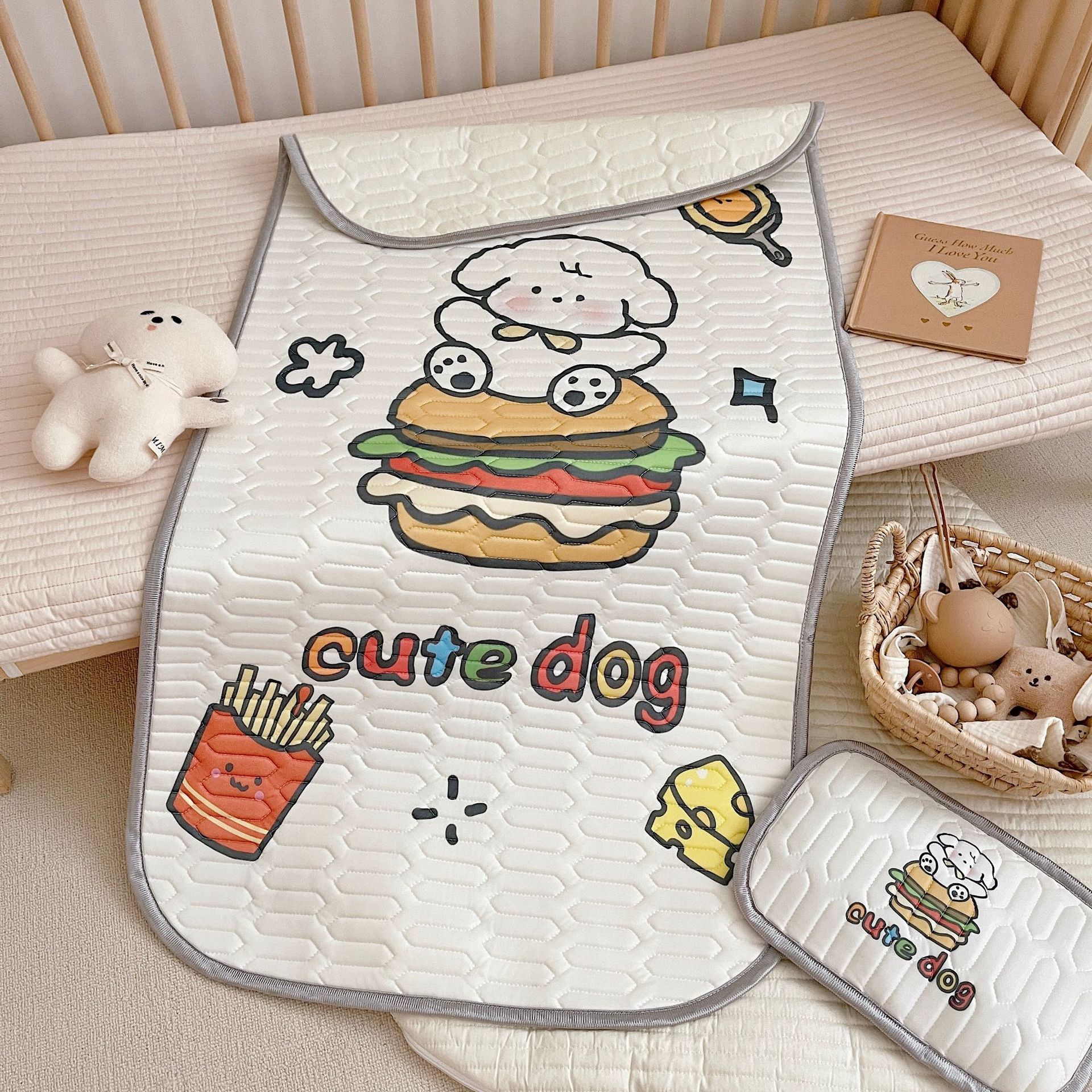 cute dog pattern 2 piece set kids cooling pad set 60x120cm cartoon latex mattress protector, pillow
