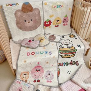 cute dog pattern 2 piece set kids cooling pad set 60x120cm cartoon latex mattress protector, pillow