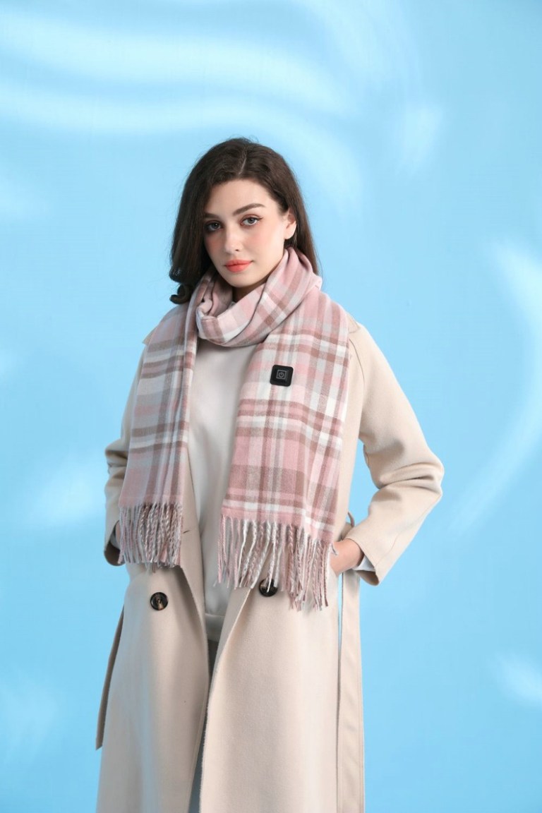 light pink plaid heated scarf electric warming scarf, winter outdoor essential (without power bank) light pink plaid heated scarf electric warming scarf, winter outdoor essential (without power bank)