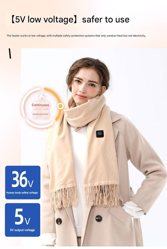 light blue plaid heated scarf electric warming scarf, winter outdoor essential (without power bank)