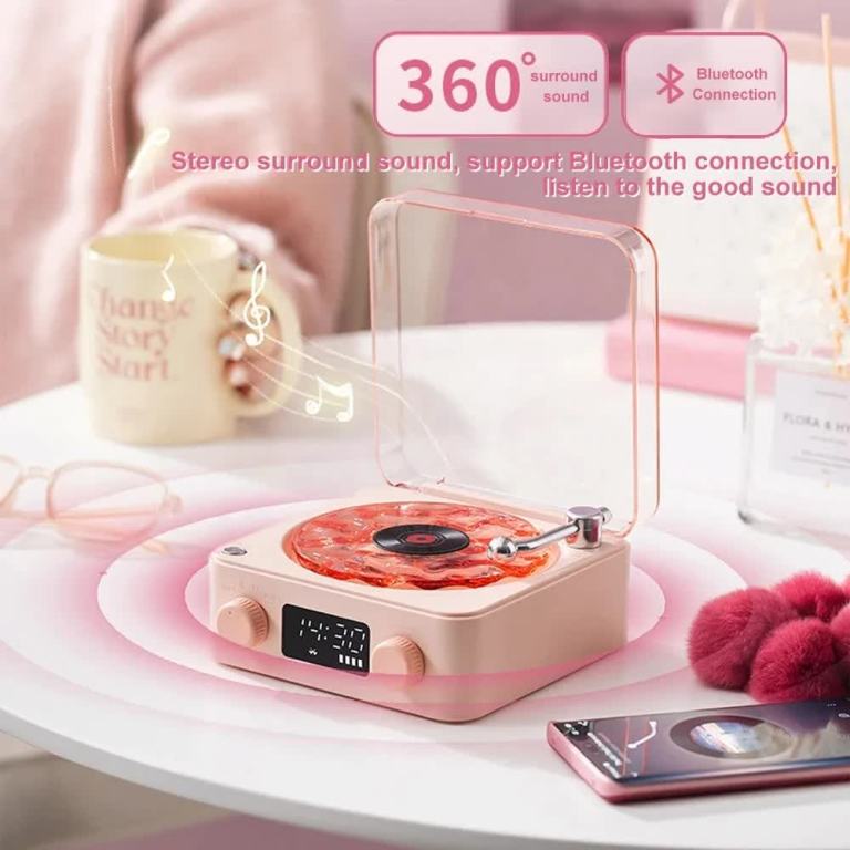 purple waves retro bluetooth speaker clock with ambient light projector