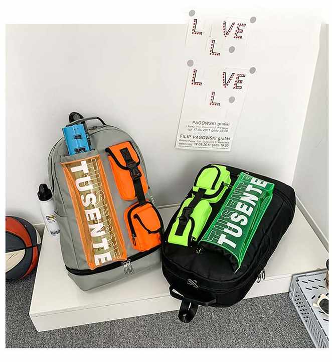 green and black stylish sports backpack with contrast pockets unisex gym bag for badminton & tennis
