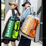 purple and black stylish sports backpack with contrast pockets unisex gym bag for badminton & tennis