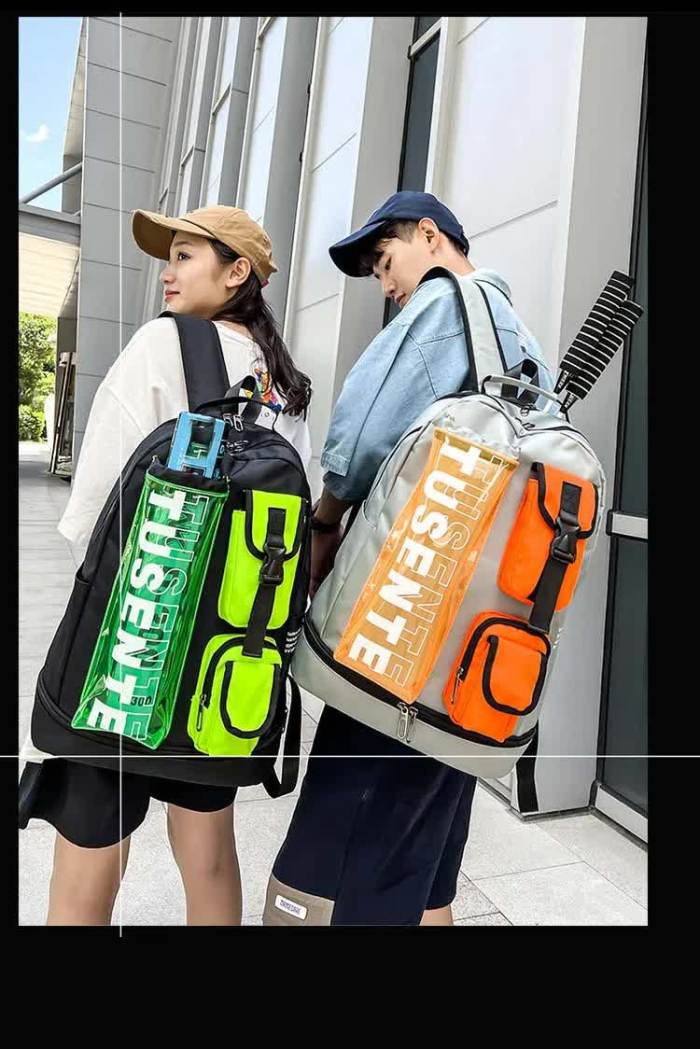 purple and black stylish sports backpack with contrast pockets unisex gym bag for badminton & tennis purple and black stylish sports backpack with contrast pockets unisex gym bag for badminton & tennis