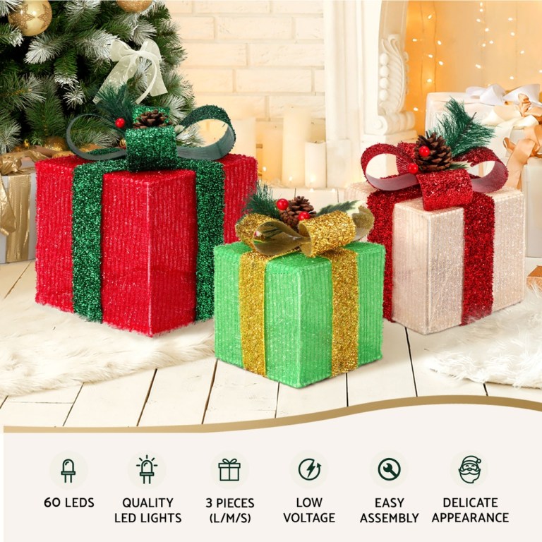 3 pcs christmas lights 60 led fairy light gift box jingle jollys
