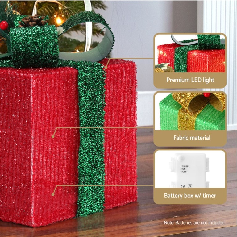 3 pcs christmas lights 60 led fairy light gift box jingle jollys