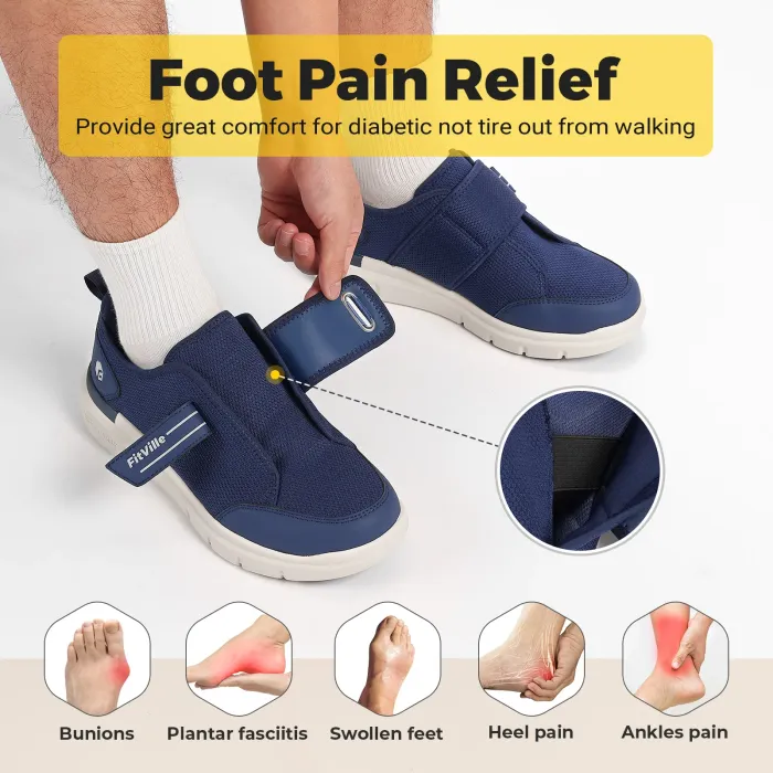 FitVille Diabetic Shoes for Men Extra Wide, Hook and Loop Walking Shoes for Elderly for Swollen Feet Foot Pain Relief Neuropathy 2