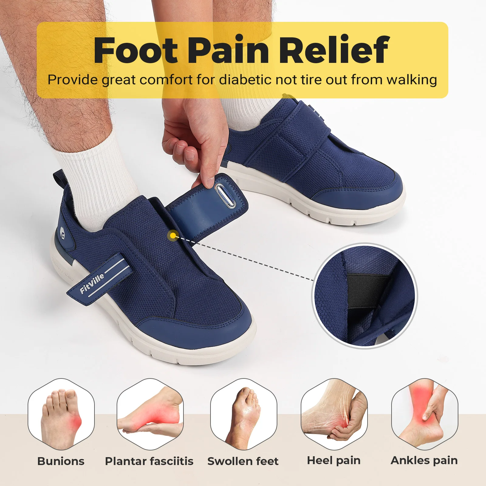 FitVille Diabetic Shoes for Men Extra Wide, Hook and Loop Walking Shoes for Elderly for Swollen Feet Foot Pain Relief Neuropathy 2