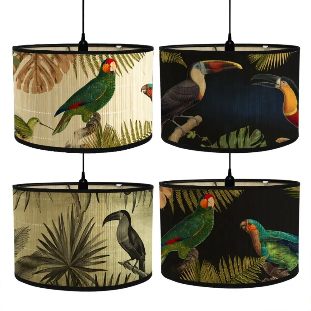 Retro Style Flower Printing Lampshade Japanese Style Homestay Decor Bamboo Art Chandelier Light Cover Chandelier Wall Lamp Shade 4