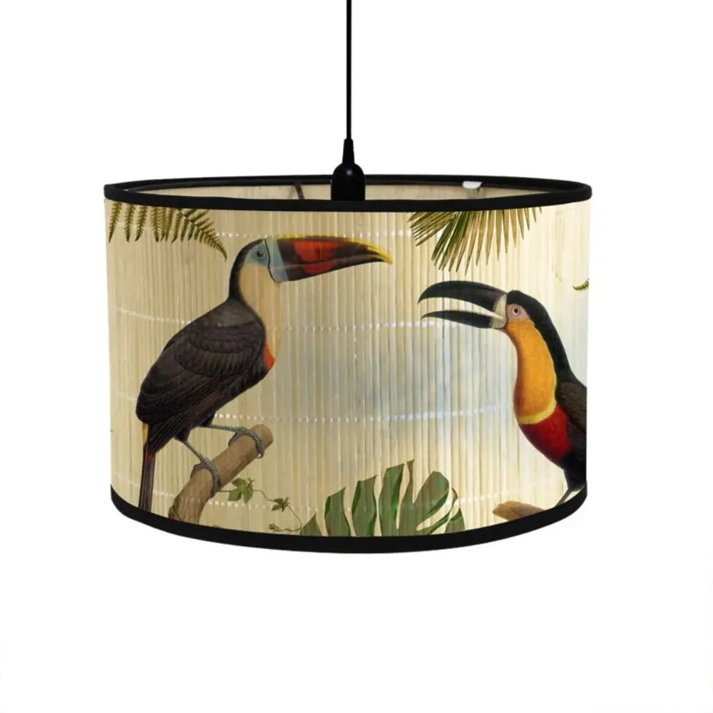 Retro Style Flower Printing Lampshade Japanese Style Homestay Decor Bamboo Art Chandelier Light Cover Chandelier Wall Lamp Shade 3