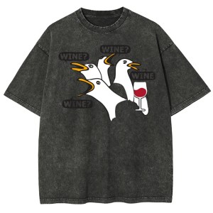 Cartoon Goose Print Women\'s T-Shirt Funny Cute Round Neck Washed Short Sleeve Summer 2024 New Fashion Cotton Comfortable Top 2