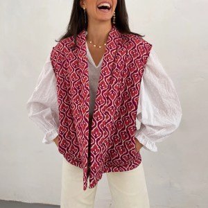 Women’s Warm Puffer Vest Fashion Print Sleeveless Open Front Cardigan Padded Coat Fall Outwear 2