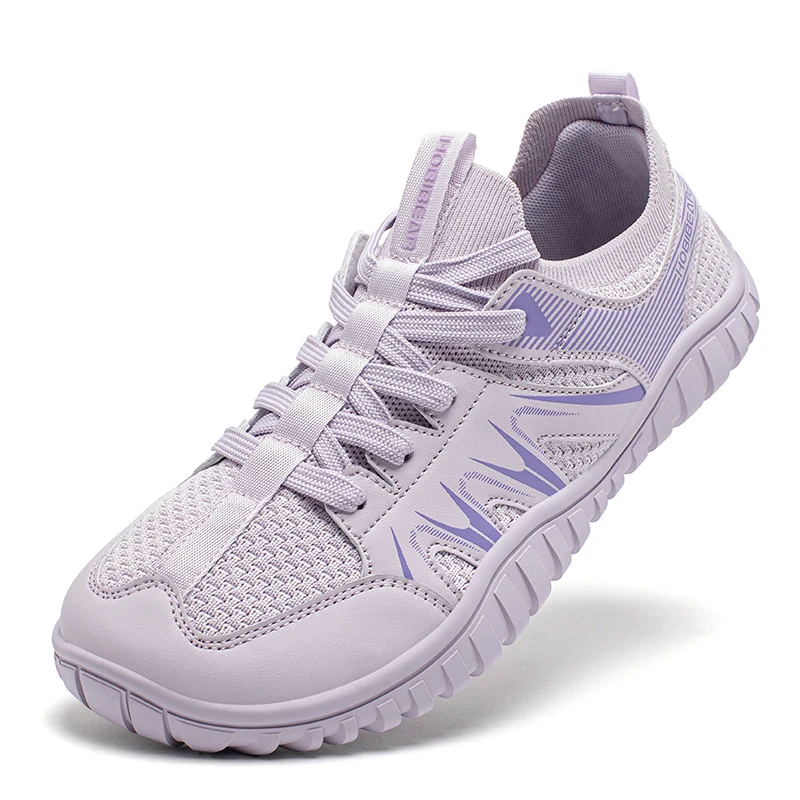 HOBIBEAR Men Women Wide Toe Shoes Non Slip Lace Up Running Sneakers Artificial Leather Walking Shoes