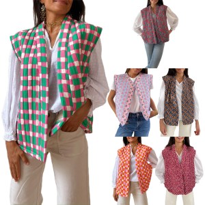 Women’s Warm Puffer Vest Fashion Print Sleeveless Open Front Cardigan Padded Coat Fall Outwear 6