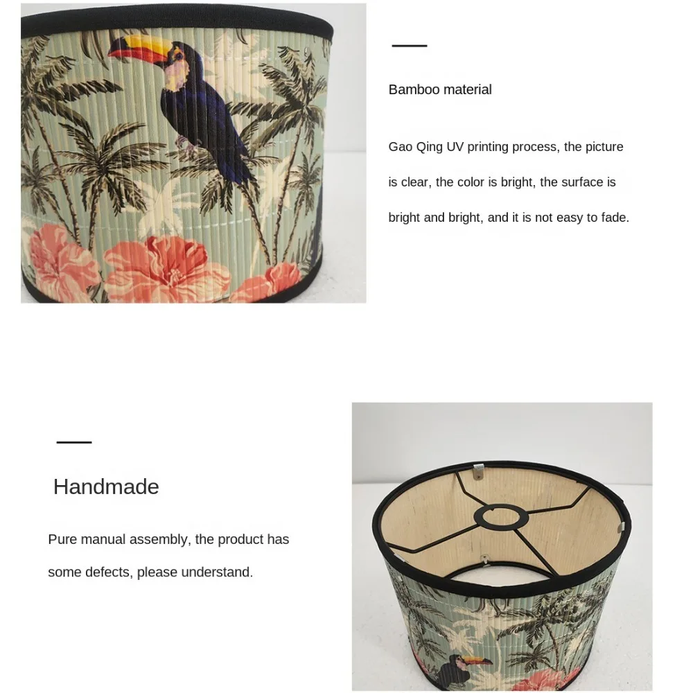 Retro Style Flower Printing Lampshade Japanese Style Homestay Decor Bamboo Art Chandelier Light Cover Chandelier Wall Lamp Shade 2