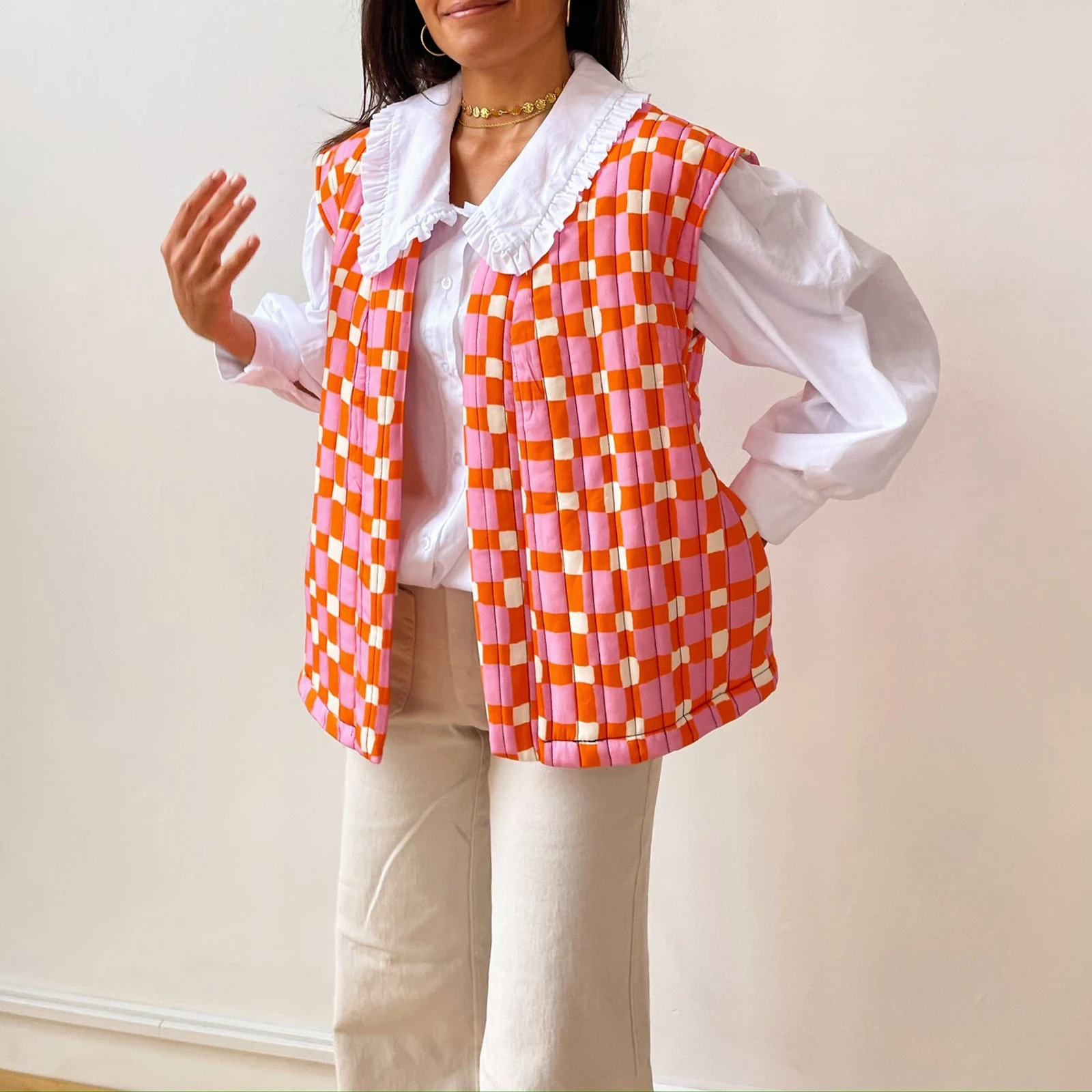 Women’s Warm Puffer Vest Fashion Print Sleeveless Open Front Cardigan Padded Coat Fall Outwear 3