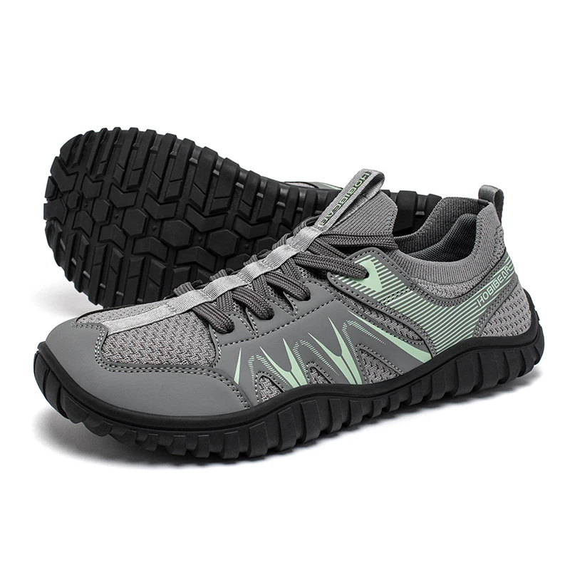 HOBIBEAR Men Women Wide Toe Shoes Non Slip Lace Up Running Sneakers Artificial Leather Walking Shoes 3