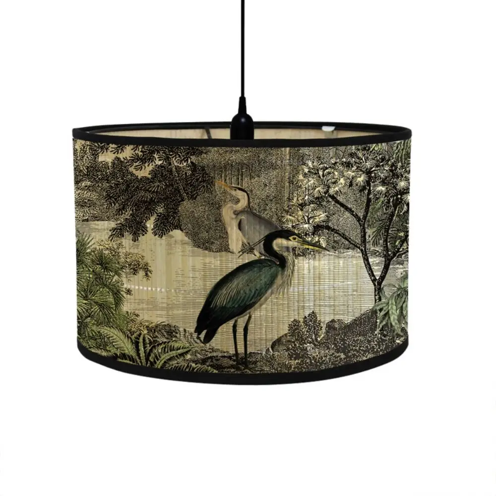 Retro Style Flower Printing Lampshade Japanese Style Homestay Decor Bamboo Art Chandelier Light Cover Chandelier Wall Lamp Shade 5