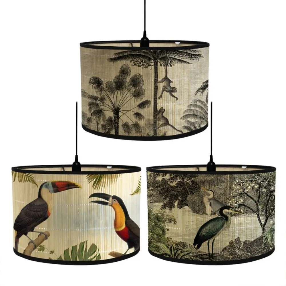 Retro Style Flower Printing Lampshade Japanese Style Homestay Decor Bamboo Art Chandelier Light Cover Chandelier Wall Lamp Shade 1