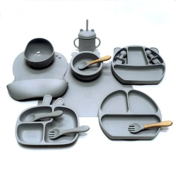 silicone tableware sets baby learning to eat complementary bowl baby eating fork spoon set strong suction fall prevention Silicone tableware sets baby learning to eat complementary bowl baby eating fork spoon set strong suction fall prevention