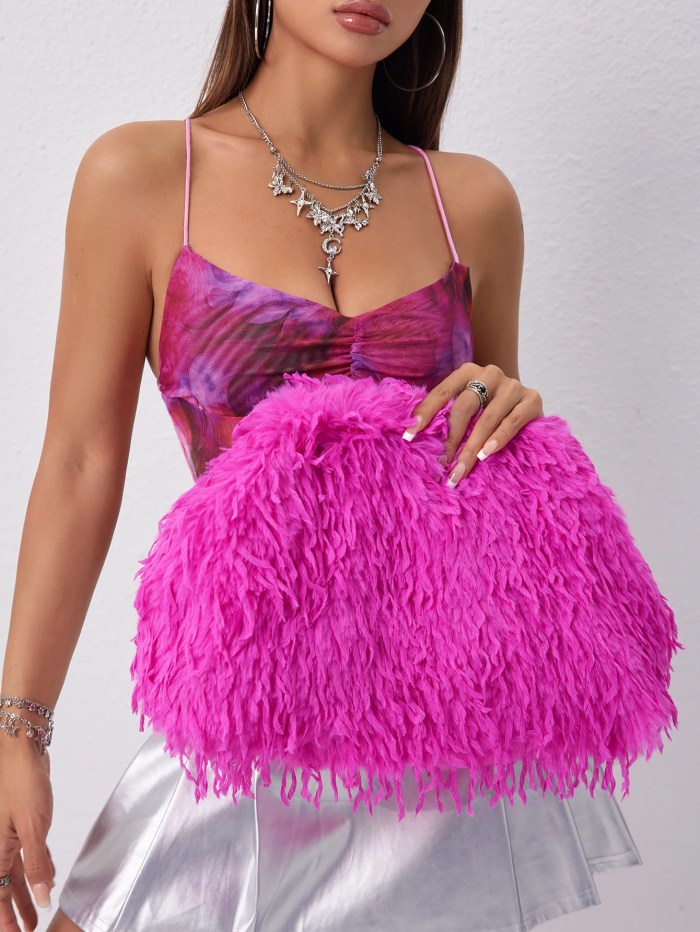 Dopamine Fuzzy Clip Clutch – Large Capacity Party Bag for Women 2