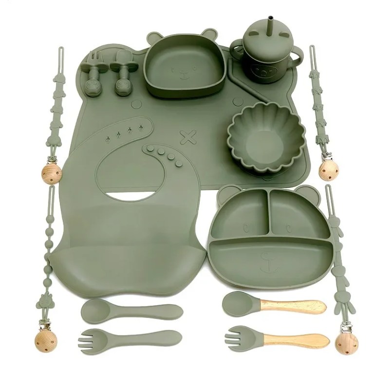 children's feeding tableware set silicone tableware with suction cups fall proof baby complementary compartment tableware set Children's feeding tableware set silicone tableware with suction cups fall-proof baby complementary compartment tableware set 5
