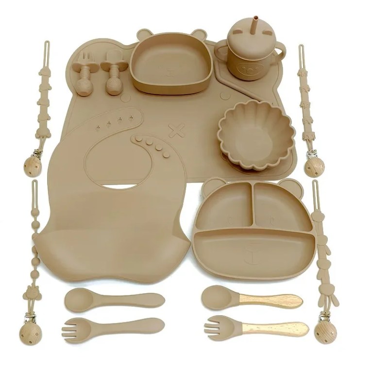 children's feeding tableware set silicone tableware with suction cups fall proof baby complementary compartment tableware set Children's feeding tableware set silicone tableware with suction cups fall-proof baby complementary compartment tableware set 4
