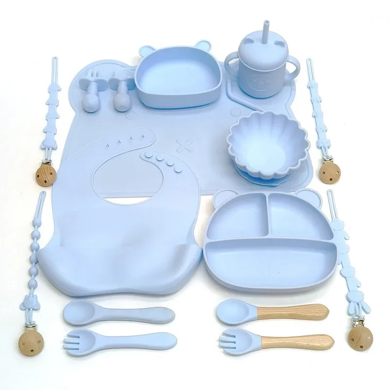 Children's feeding tableware set silicone tableware with suction cups fall-proof baby complementary compartment tableware set 2