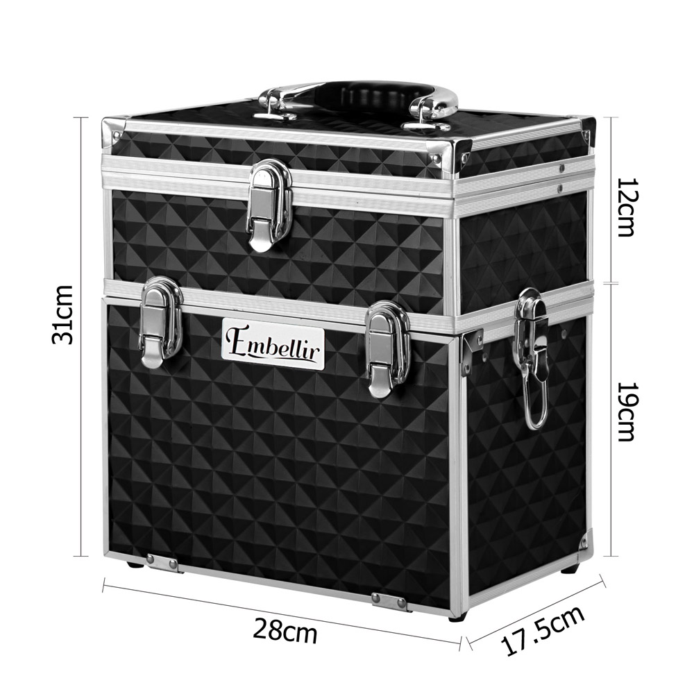 embellir portable cosmetic beauty makeup carry case with mirror diamond black