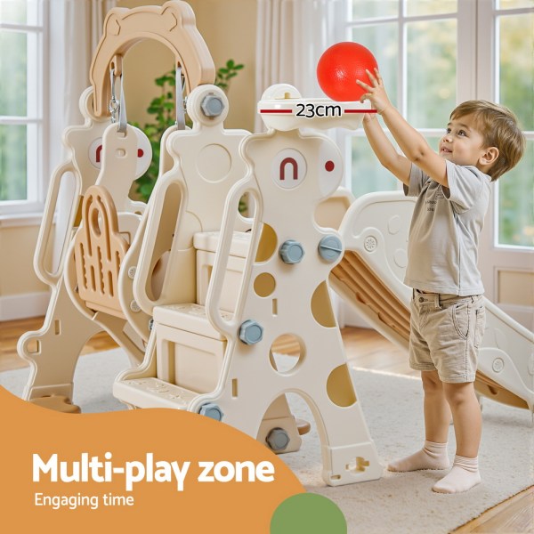 keezi kids slide swing set basketball hoop outdoor playground toys 160cm beige keezi kids slide swing set basketball hoop outdoor playground toys 160cm beige