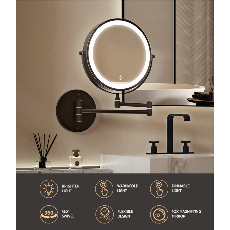 embellir extendable makeup mirror 10x magnifying double sided bathroom brown