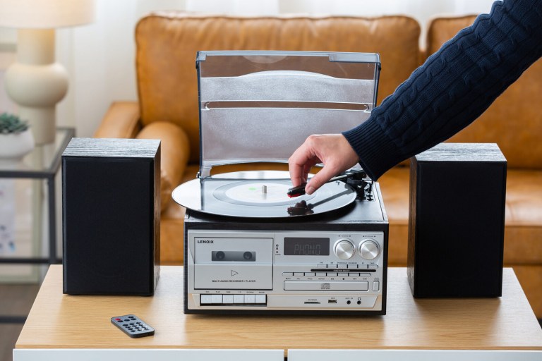 audio home entertainment system (black) turntable, cds, vinyl, wireless streaming & more