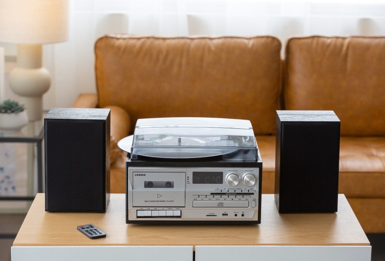 audio home entertainment system (black) turntable, cds, vinyl, wireless streaming & more