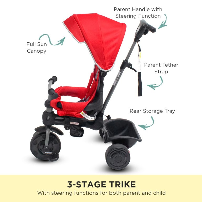 veebee explorer 3 stage kids trike with canopy red veebee explorer 3 stage kids trike with canopy red
