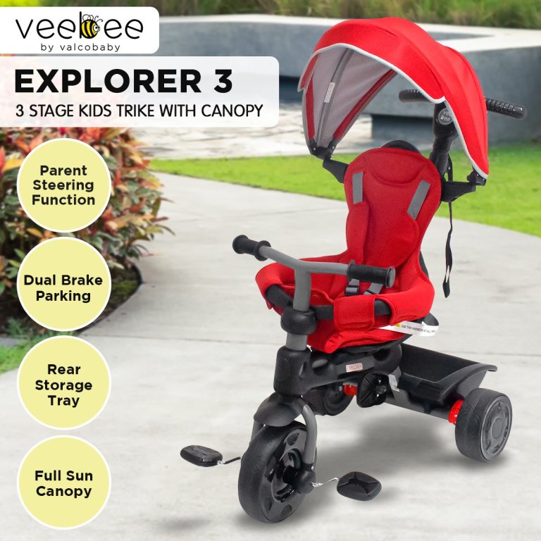 veebee explorer 3 stage kids trike with canopy red veebee explorer 3 stage kids trike with canopy red