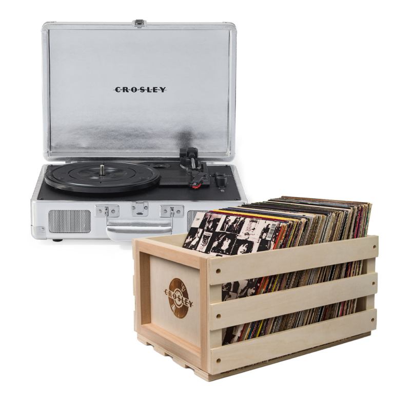 Crosley Cruiser Bluetooth Portable Turntable - Silver + Bundled Crosley Record Storage Crate Crosley Cruiser Bluetooth Portable Turntable - Silver + Bundled Crosley Record Storage Crate